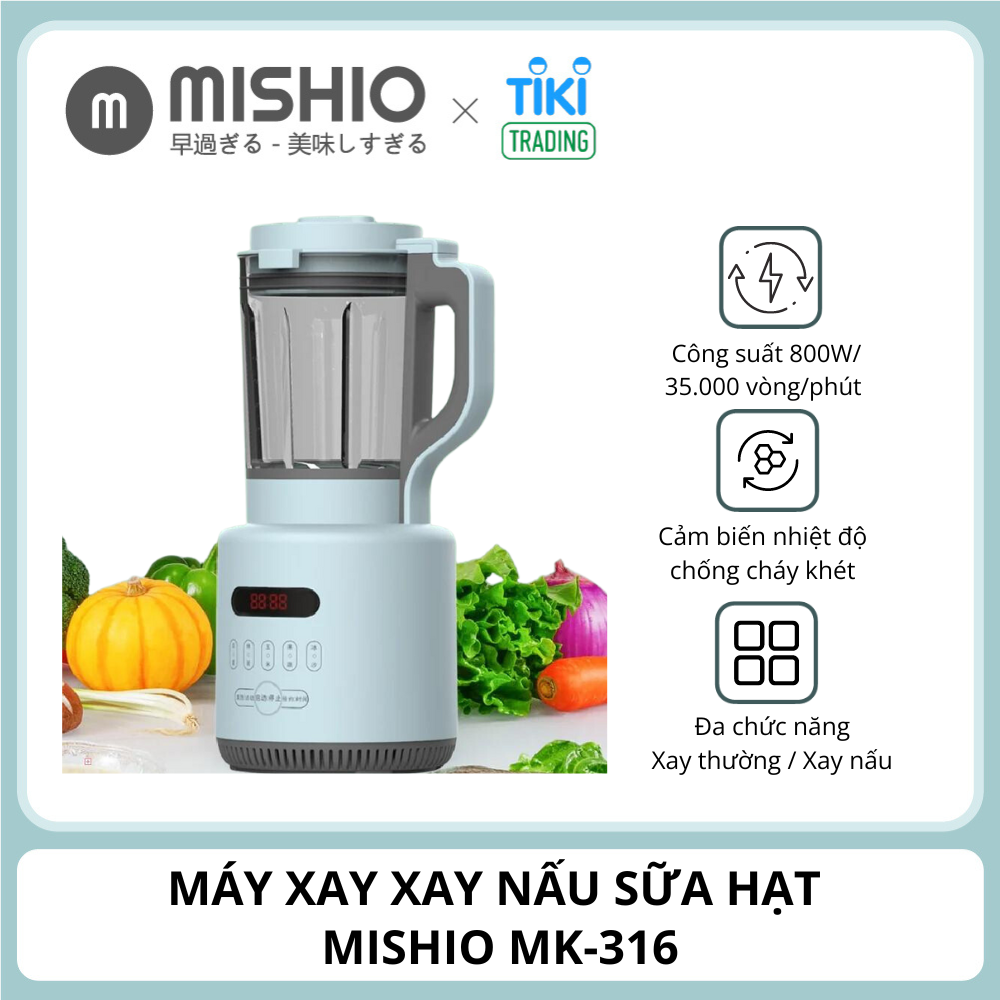 Máy Xay Nấu Đa Năng Mishio MK316, Xay Sữa Hạt, Xay Nấu Cháo, Xay Nấu Soup,... Hàng Chính hãng