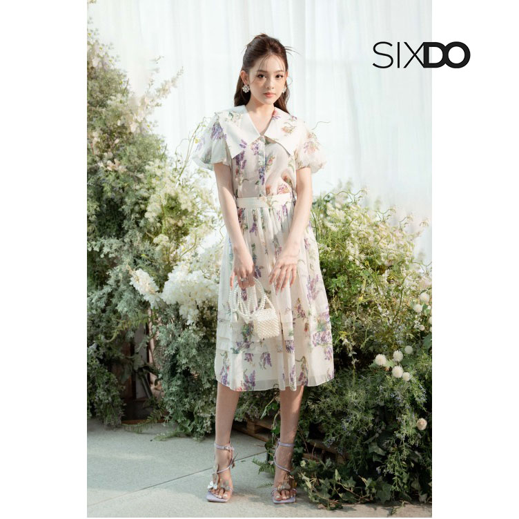 Chân váy midi phối hoa lavender ngọt ngào SIXDO