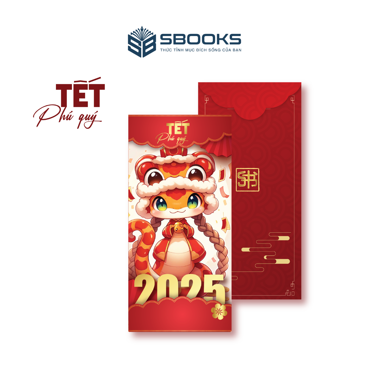 Combo 5 Cái Bao Lì Xì Thiết Kế Họa Tiết Hình Rắn 2025 Giấy Cứng C150 Siêu Dày Dặn - SBOOKS
