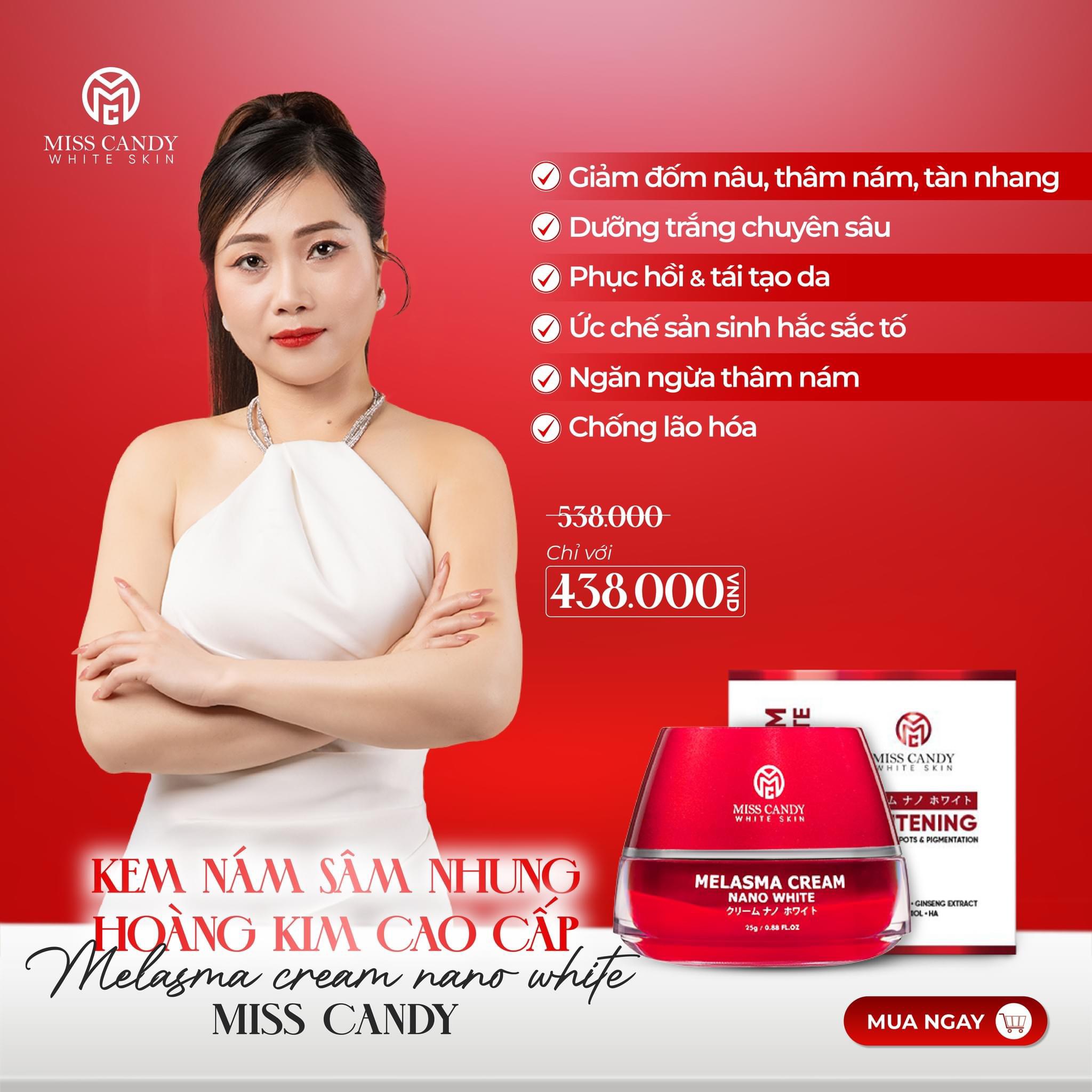 Combo 2 Kem Dưỡng Trắng Da Mờ Thâm Nám Sâm Nhung Hoàng Kim Cao Cấp Melasma Cream Nano White MISS CANDY 25g, Giúp Tái Tạo Da Bị Nhiễm Corticoid, Phục Hồi Làn Da Hư Tổn &amp; Làm Săn Chắc Da - Gia Tuệ House
