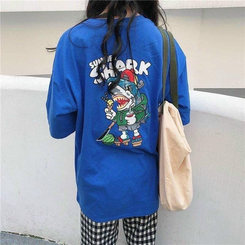 Áo Thun Unisex Shark Tay Lỡ Giấu Quần Nam Nữ Cặp ĐôiHOT RẺ ĐẸPÁo Phông Cotton Mịn Mát Rộng Couple T-shirt