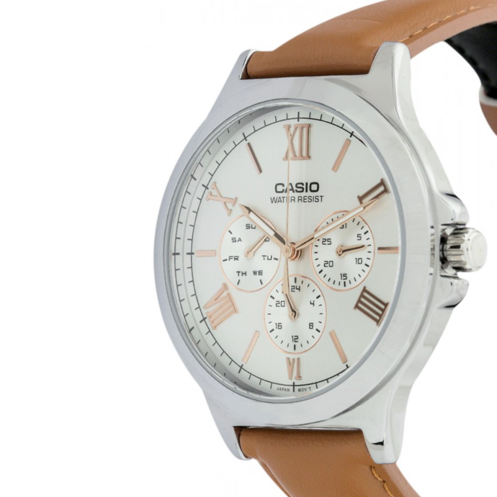 Đồng Hồ Nam Casio MTP-V300L-7A2UDF Dây Da Chính Hãng Màu Nâu - Mặt Số La Mã Mạ Vàng Hồng