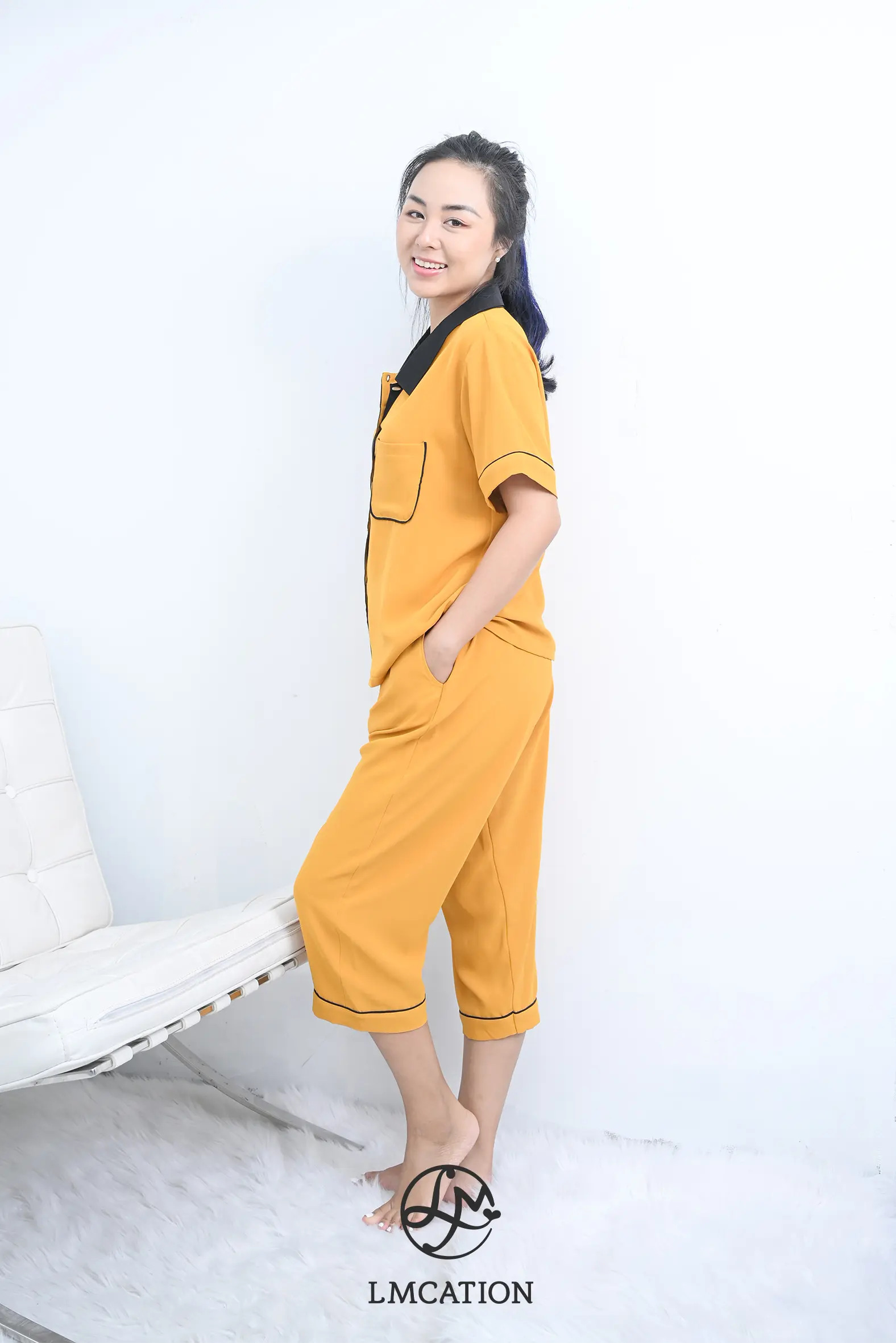 Quần lửng pijama LMcation Alia - Màu Vàng cam