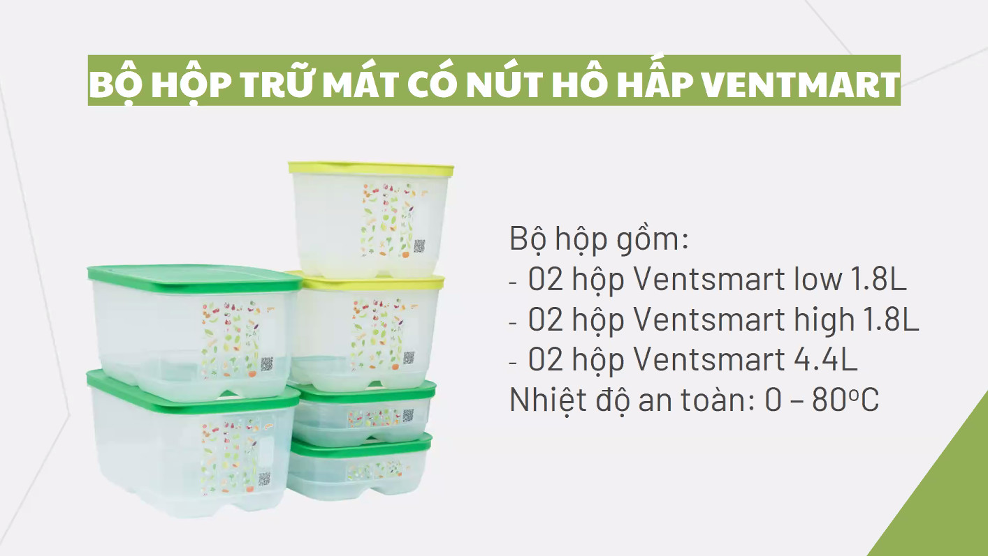 Bộ Hộp Tupperware Trữ Mát Có Nút Hô Hấp Ventsmart - Hàng Chính Hãng