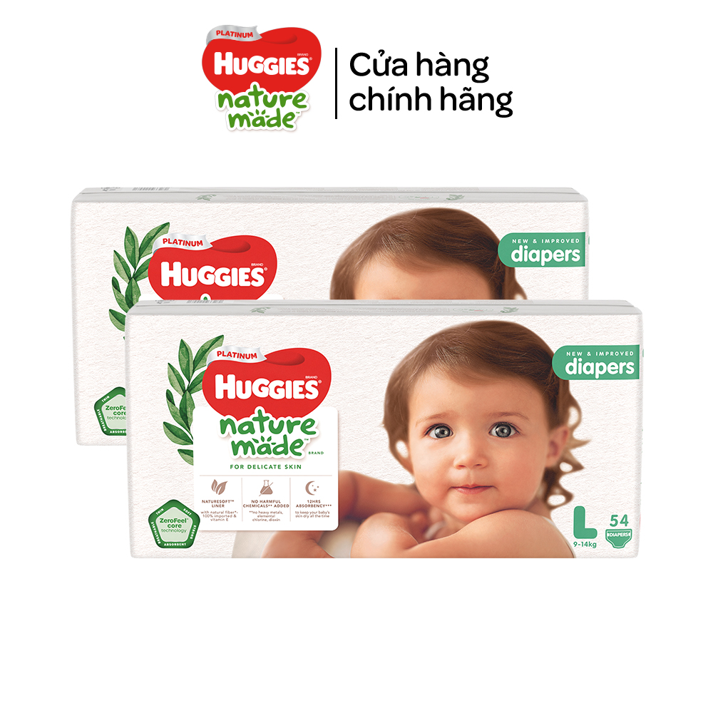 Combo 2 Tã/Bỉm dán Huggies Platinum NatureMade M64/L54/XXL44