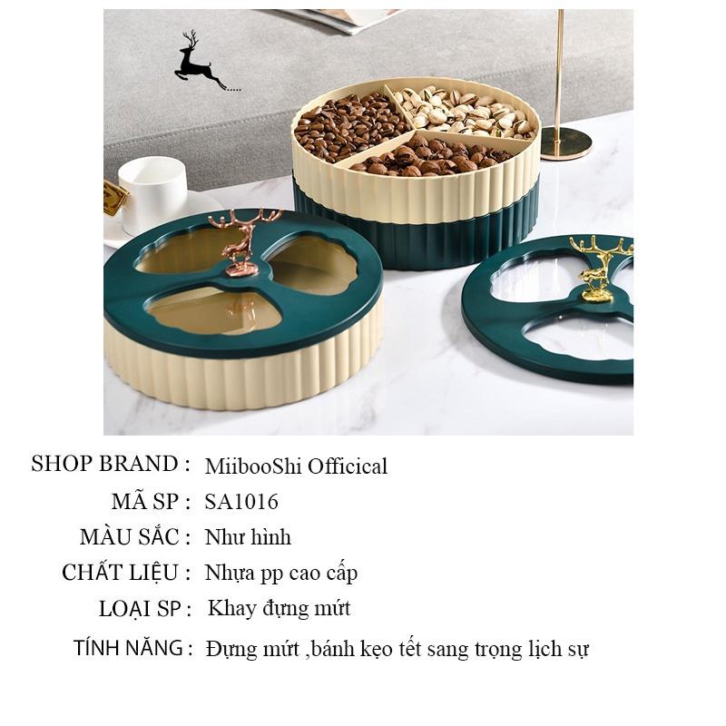 Hộp mứt nhựa tết đựng bánh kẹo 2 tầng con hươu phong cách Châu Âu màu xanh sang trọng MiibooShi SA1016