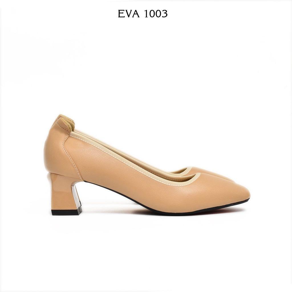 Giày cao gót nữ đế vuông mũi vuông da cao cấp 5cm Evashoes