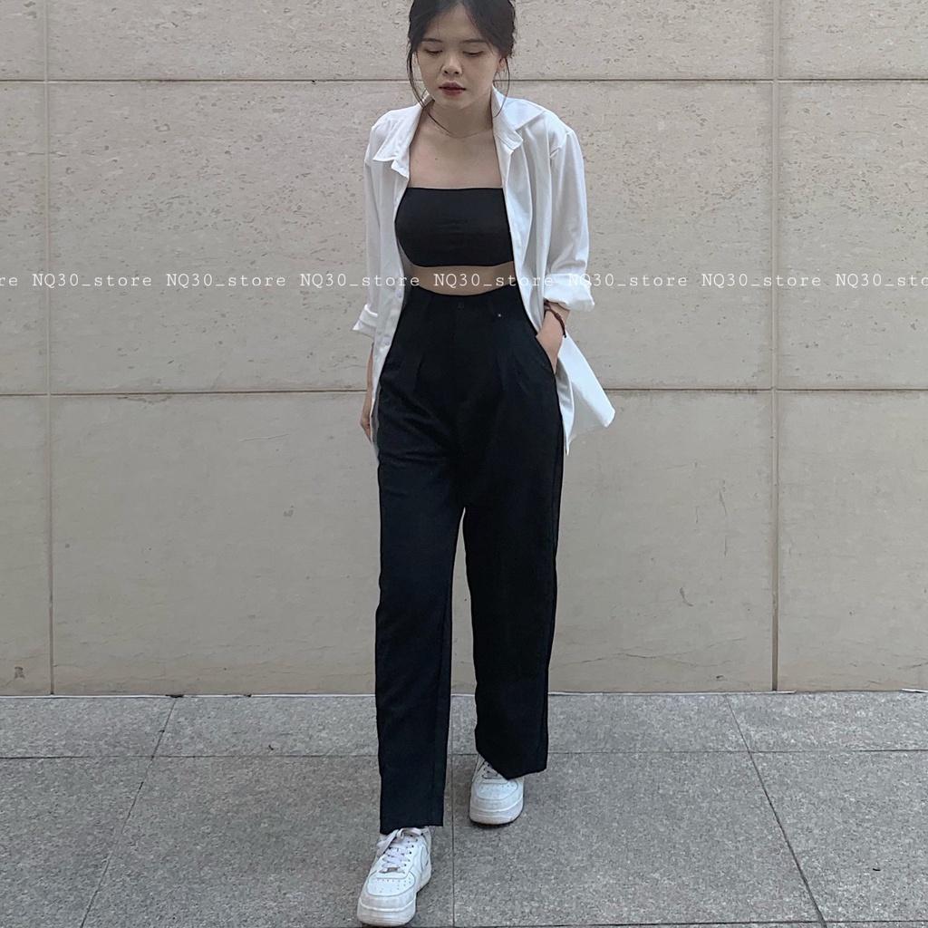 Quần Tây Ống Rộng Cạp Cao Nam Nữ Unisex