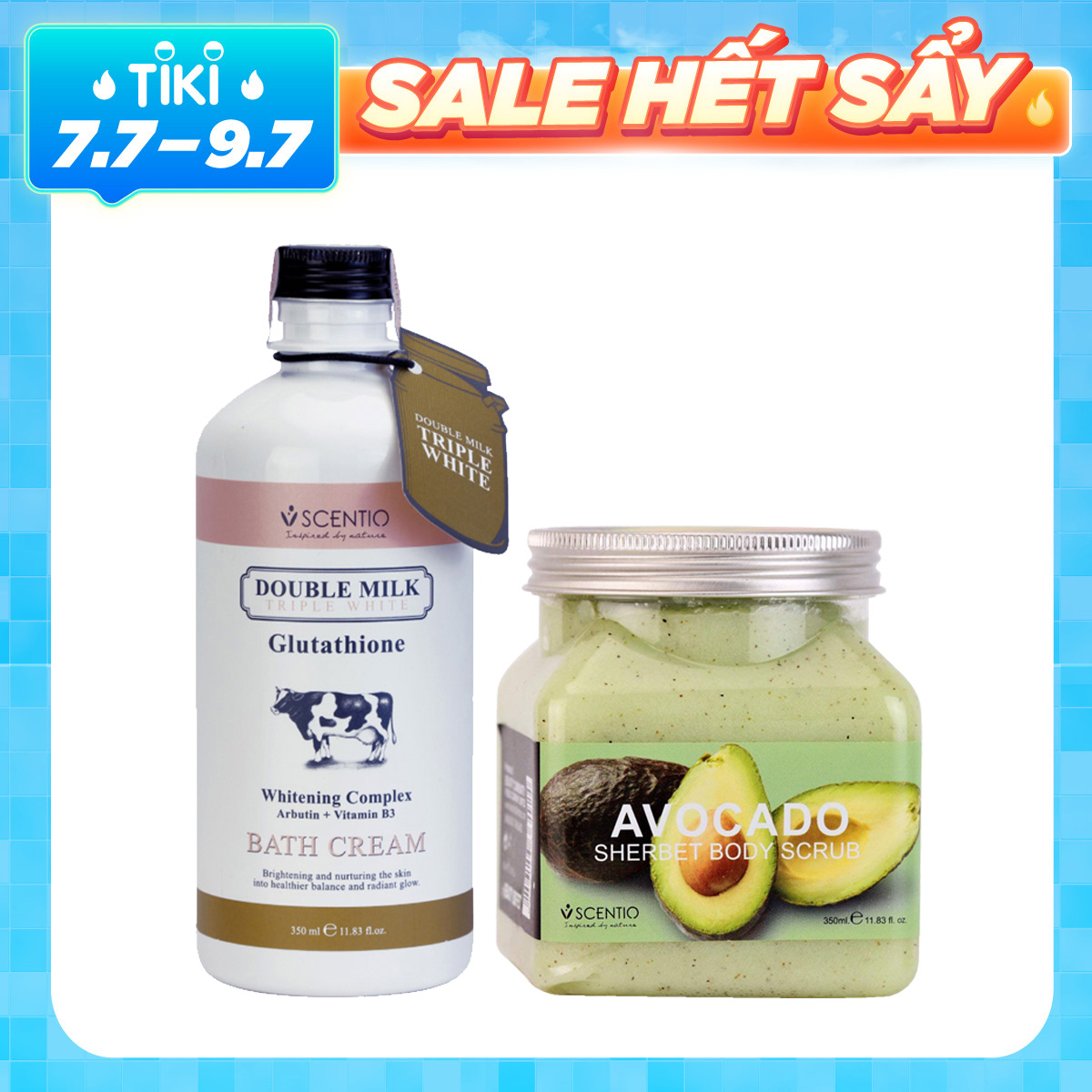 Combo Sữa Tắm Trắng Da Double Milk Và Tẩy Tế Bào Chết Body Làm Sáng Mịn Da Scentio Avocado 350ml