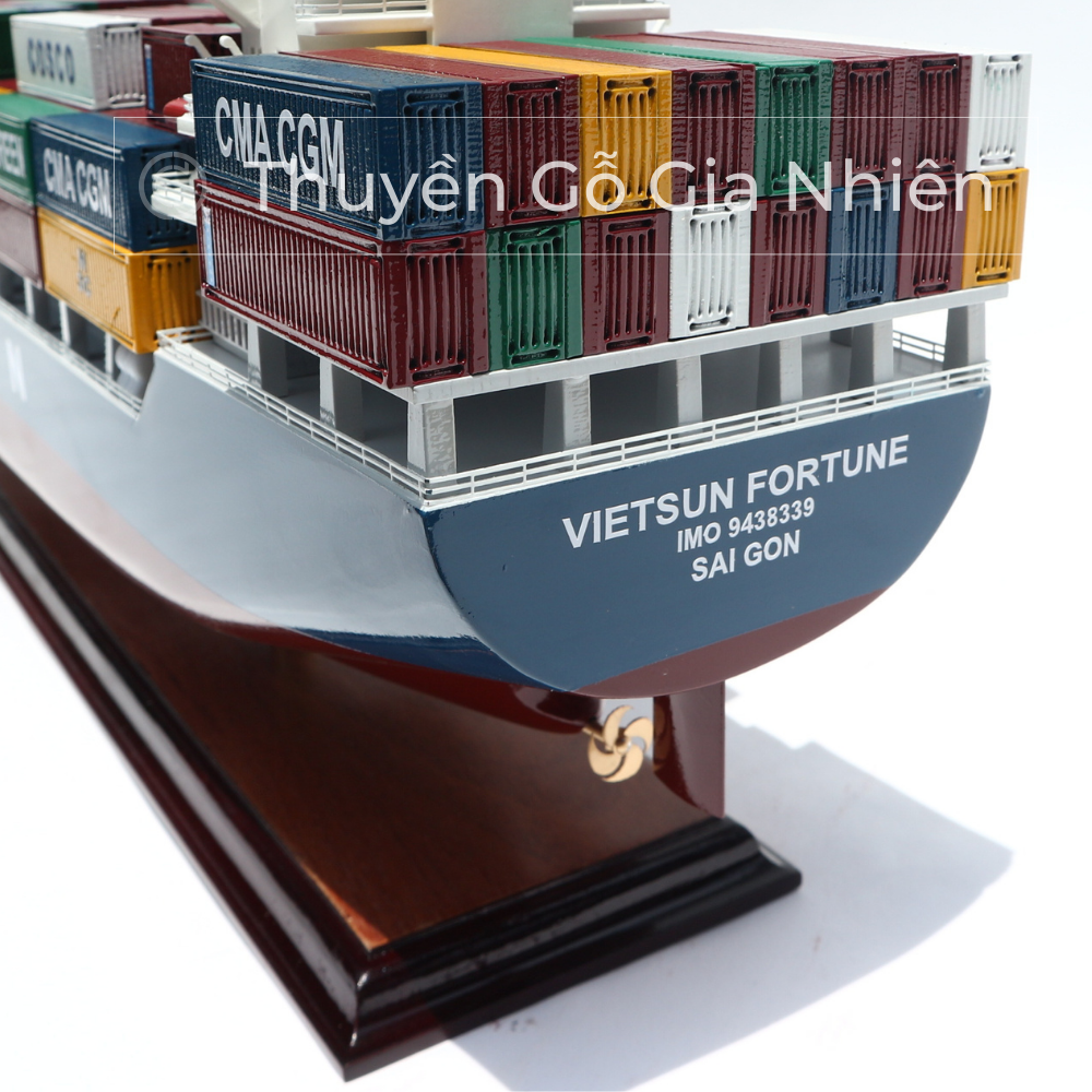 (Giá xưởng/Ảnh thật) Mô Hình Thuyền Gỗ Phong Thủy Gia Nhiên, Thuyền Container Gỗ VIETSUN FOTUNER, Dài 70cm, Thuyền Xuất Khẩu Cao Cấp