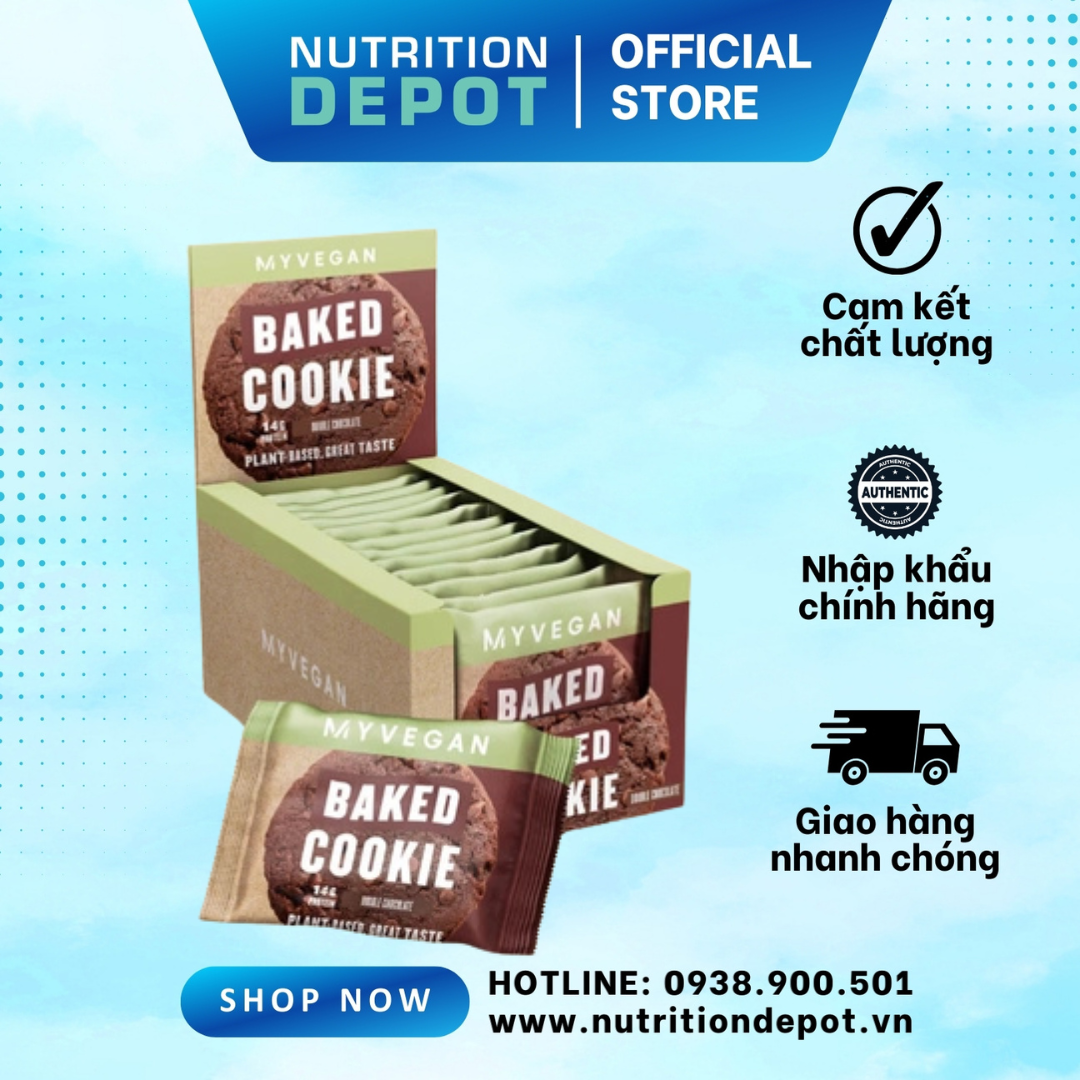 Bánh Myvegan Baked Cookie cung cấp protein thực vật – vị Double Chocolate ( Hộp 12 x 75g)