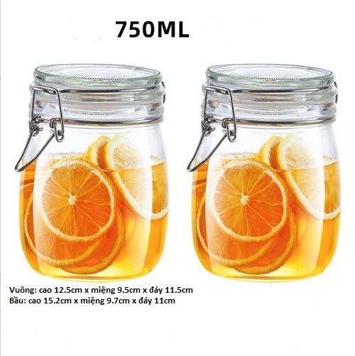 Hũ Thủy Tinh Bầu Nắp Gài Gọng Thép 500ml , 750ml , 1000ml , 2000ml , 3000ml