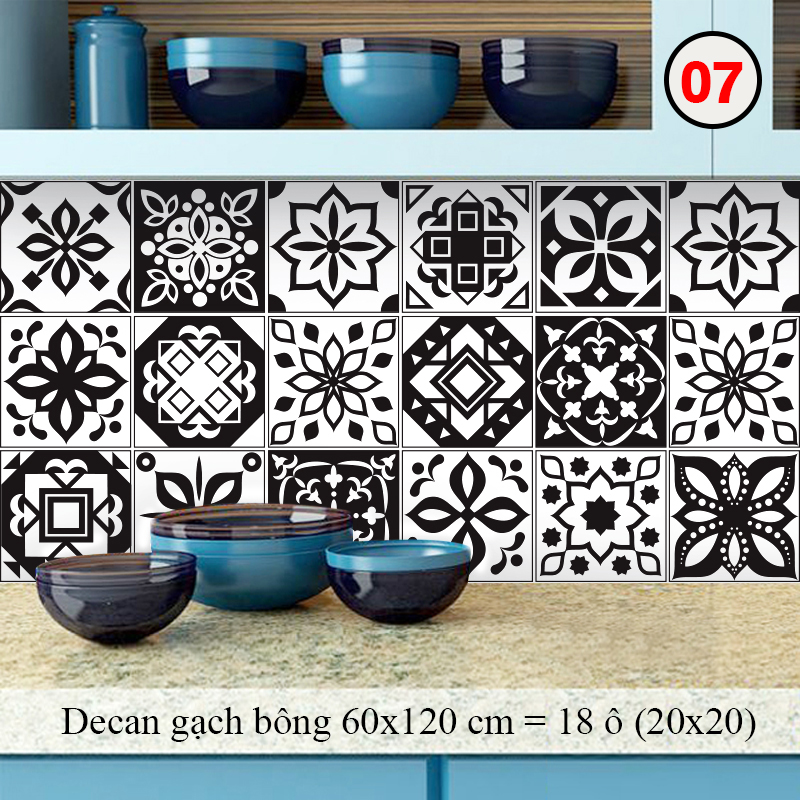Decal Dán Tường Trang Trí Bếp Họa Tiết Đen Trắng | Giấy Dán Bếp Chống Bay Màu, Bắn Dầu Mỡ, Chịu Nhiệt