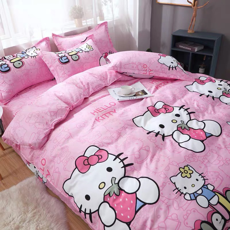 Bộ chăn ga gối cotton LIDACO PL1 - Kitty Hồng - TẶNG VỎ GỐI ÔM