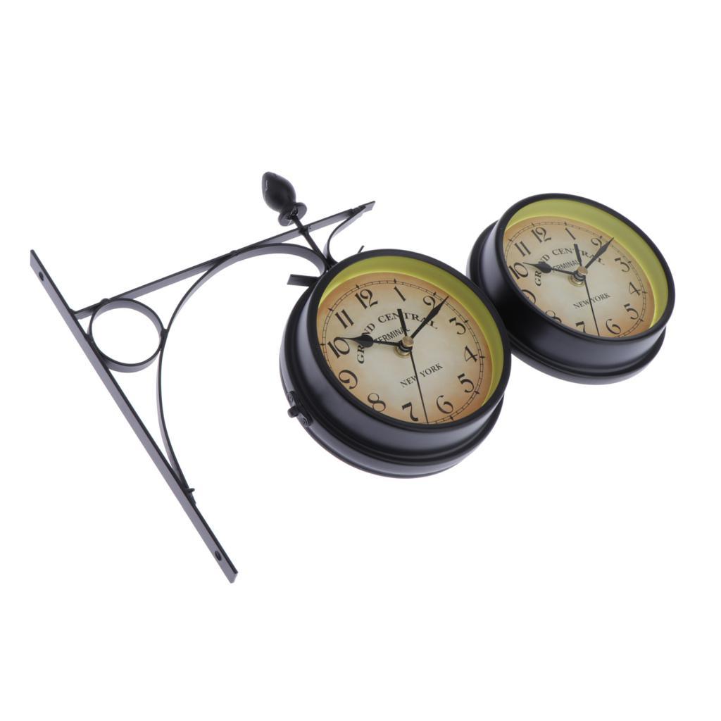 2pcs DOUBLE SIDED DUAL CLOCK STATION GARDEN OUTDOOR WALL MOUNTED