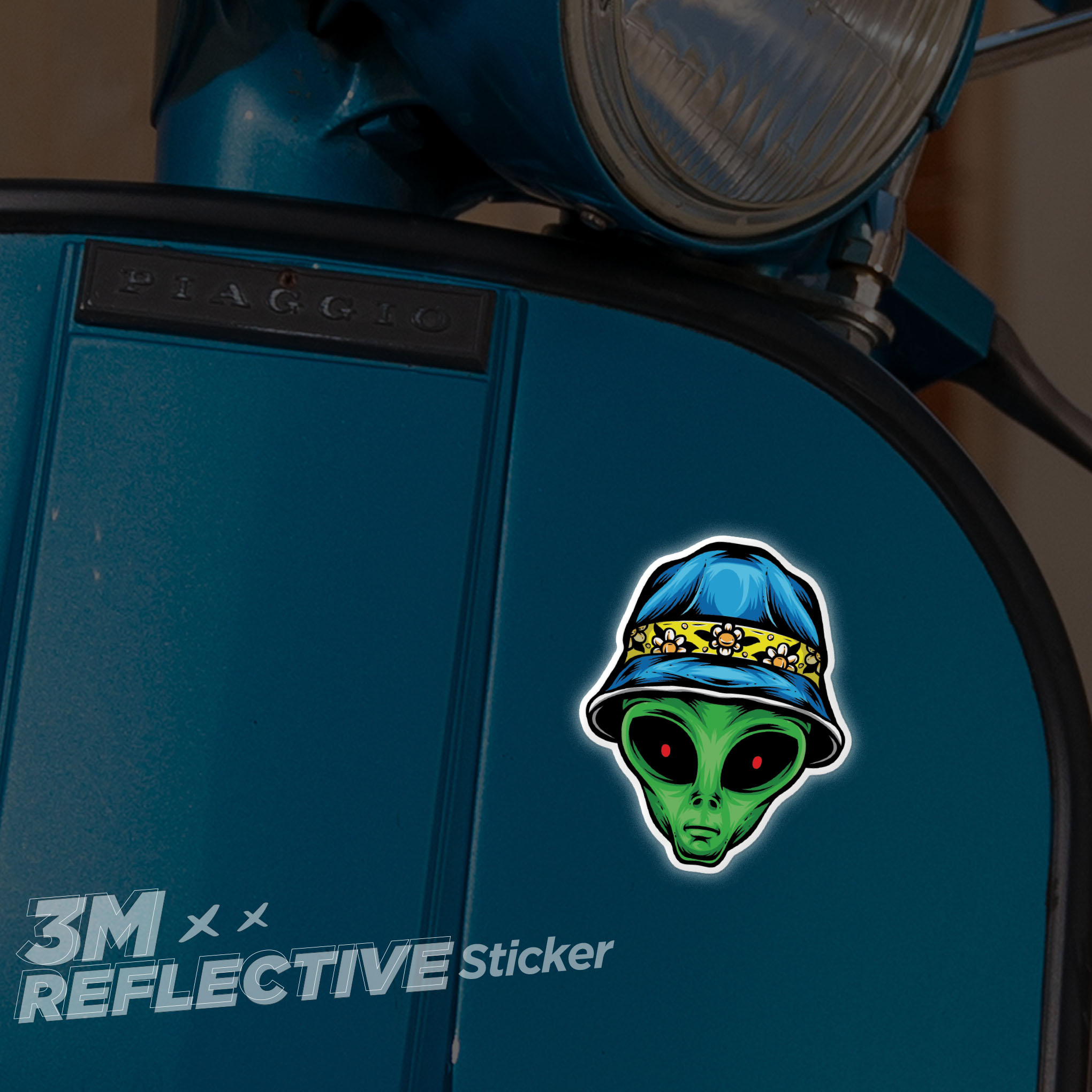 ALIEN WITH BUCKET HAT 3M - Reflective Sticker Die-cut Hình phản quang thương hiệu STICKER FACTORY