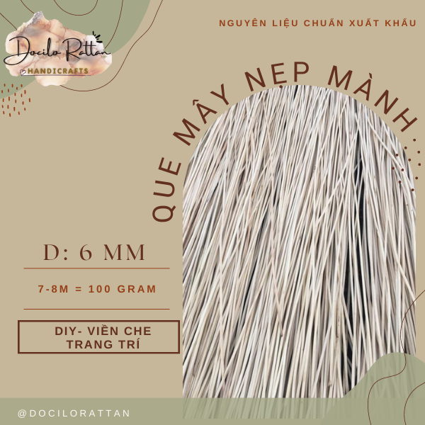 [ 6mm] Ruột mây NẸP MÀNH mây- Chạy viền, chạy rãnh trang trí nội thất