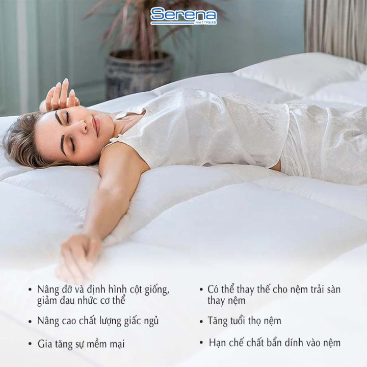 Đệm giường ngủ topper bông gòn microfiber SERENA cao cấp - tấm chăn lót đệm niệm topper toper nệm bông gòn trải sàn giường 1 người ngủ khách sạn dày 1m2 1m4 1m6 1m8 chính hãng
