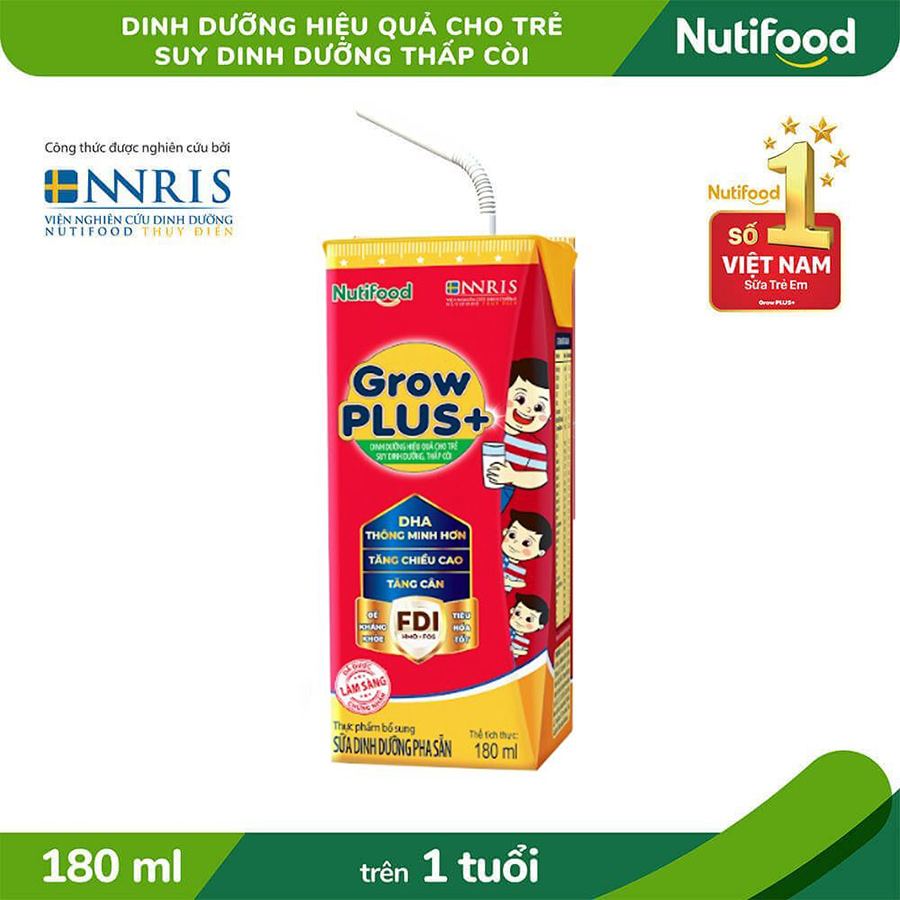 Thùng Sữa Bột Pha Sẵn Nutifood GrowPLUS+ Suy Dinh Dưỡng - Tăng Cân, Tăng Chiều Cao (48 Hộp x 180ml)