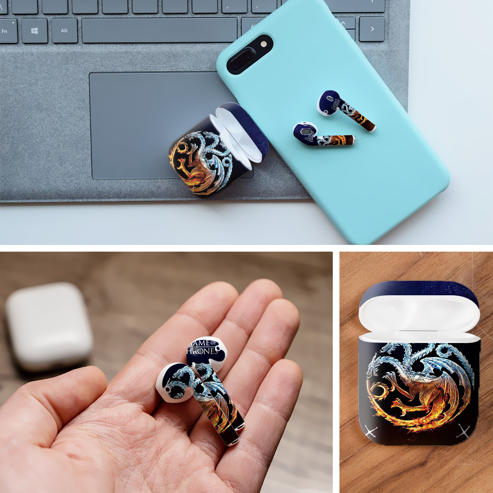 Miếng dán skin chống bẩn cho tai nghe AirPods in hình Game Of Throne - 001 (bản không dây 1 và 2)