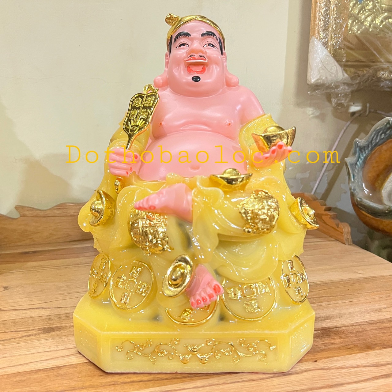 Tượng Thần Tài Thổ Địa bằng đá cao cấp nhập khẩu màu vàng cao 30cm