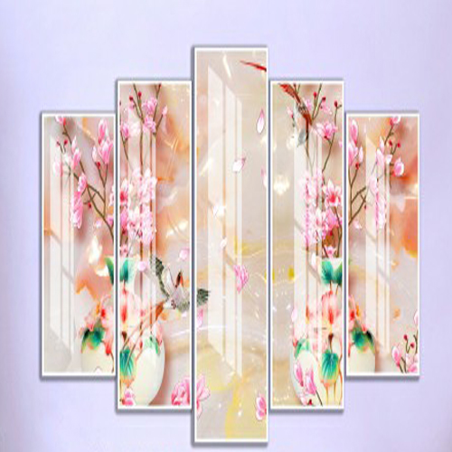 Bộ 5 - Tranh treo tường - Trang trí phòng khách/Bình hoa 3D/Gỗ MDF Hàn Quốc/Chống ẩm mốc, mối mọt T3M-119
