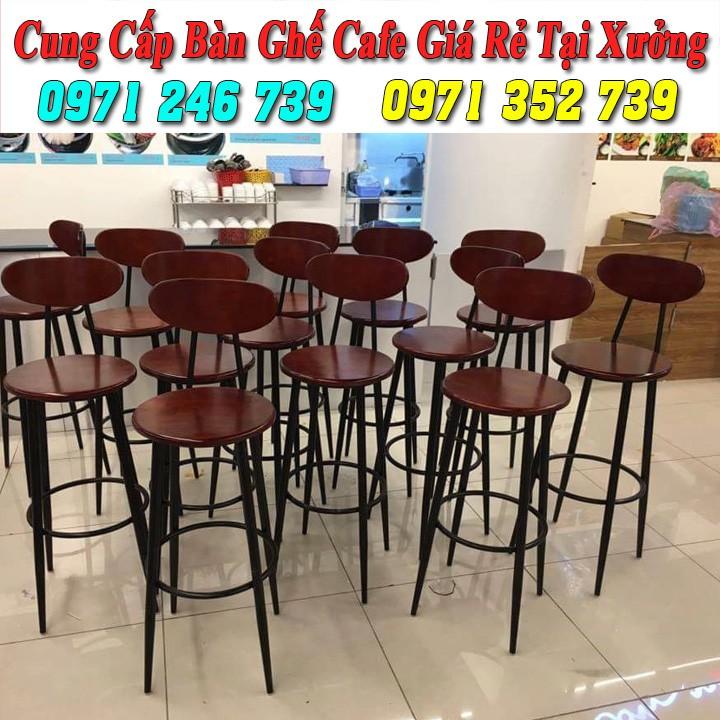 Ghế bar chân sắt mặt gỗ, ghế cafe chân cao