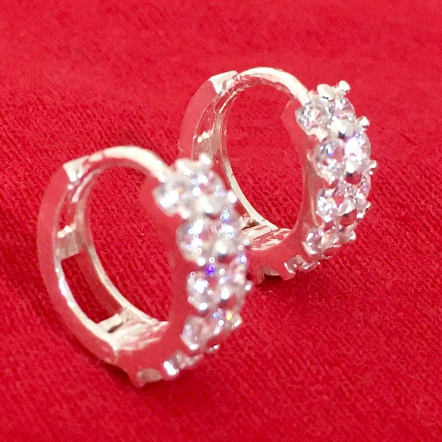 Bông tai nữ Bạc Quang Thản dáng tròn đeo sát tai chất liệu bạc gắn đá cobic cao cấp - QTBT70