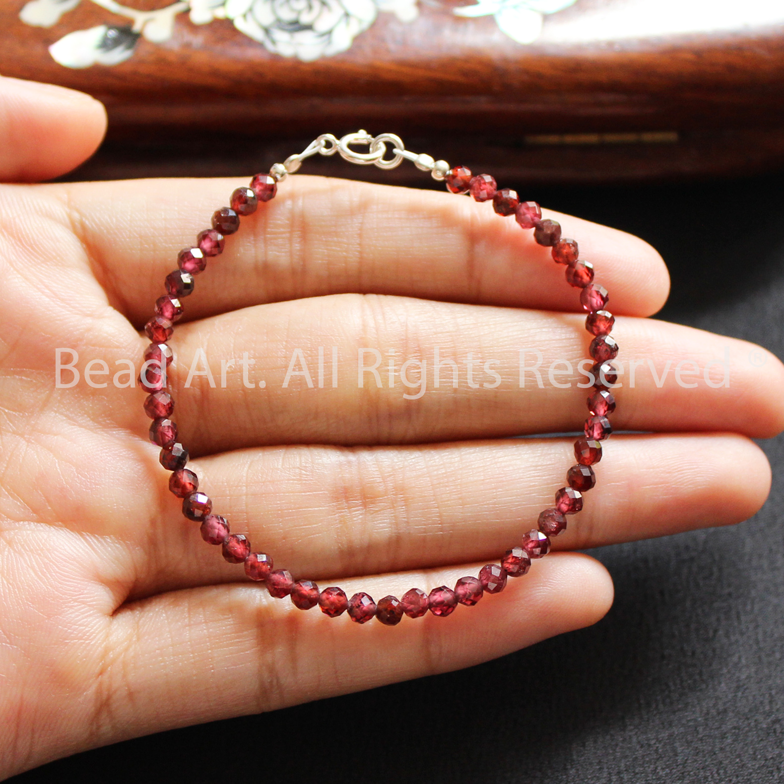 Vòng Tay 3MM Đá Garnet, Ngọc Hồng Lựu Tự Nhiên Màu Đỏ Đậm Giác Cắt, Hoả, Thổ, Lắc, Vòng Tay Phong Thuỷ, Chuỗi Hạt - Bead Art