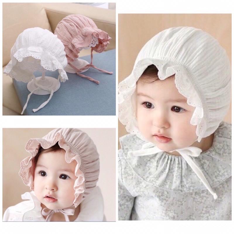 Mũ bèo tiểu thư chất cotton đũi cho bé sơ sinh