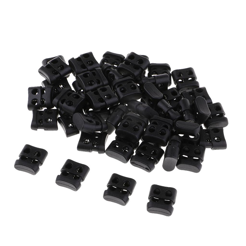 50 Cái Khóa Nhựa đen Chống Trượt Hai Dây Khóa Dây Cho Túi Dây Giày