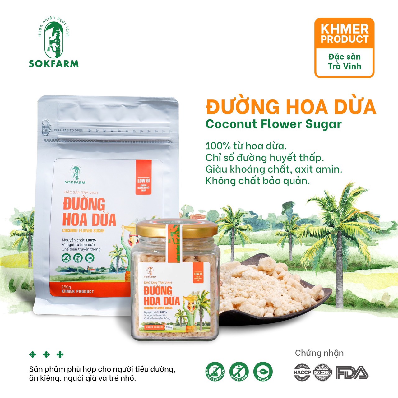 Đường hoa dừa 100% tự nhiên Sokfarm- Giúp ổn định đường huyết