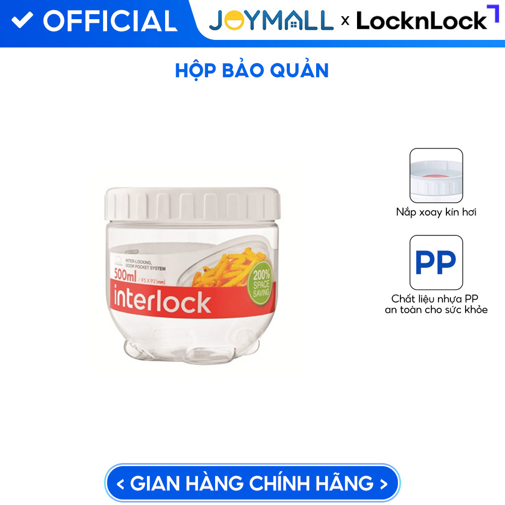 Hộp bảo quản thực phẩm Interlock Lock&amp;Lock 1.6L INL303W, 2.1L INL403W, Hàng chính hãng,nhựa PET,nắp xoay kín hơi - JoyMall