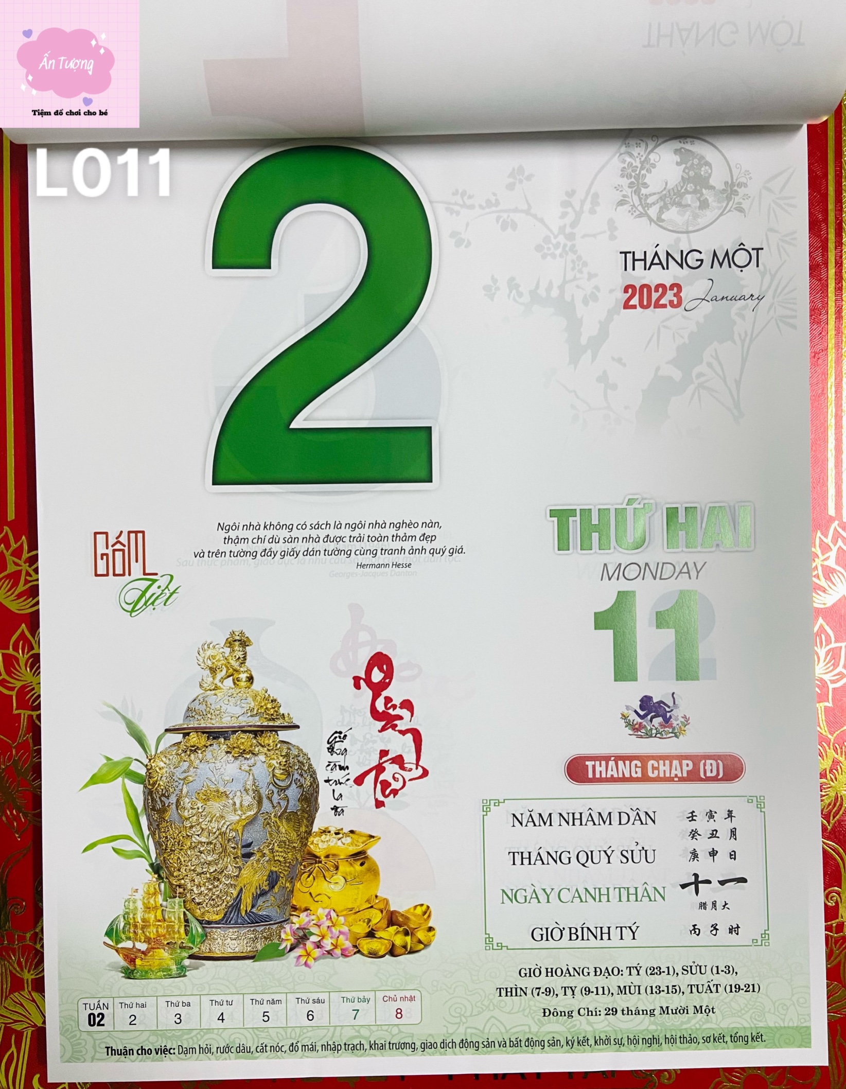 (Mua lịch tặng lịch) Bộ lịch Giáp Thìn 2024 - Lịch Bloc Siêu Cực Đại (29x41cm)-chủ đề &quot; Phong Thuỷ - Thư Pháp”