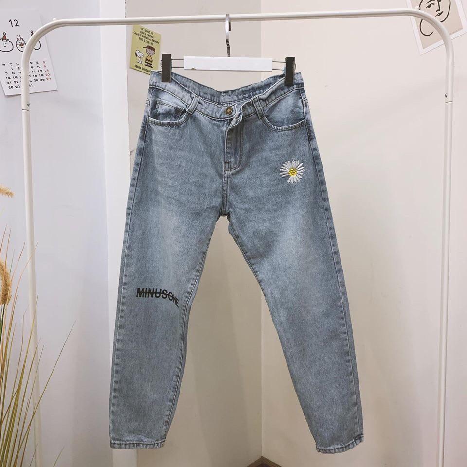 Được Kiểm Hàng Trước quần Baggy thêu chữ + hoa cúc HÀNG SIÊU CẤP