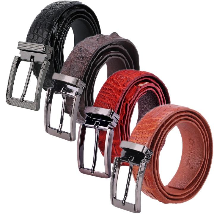 HC4733-34-35-37 - Thắt lưng nam da cá sấu Huy Hoàng gai đuôi 3,5P đầu kim màu đen, nâu đất, nâu đỏ, vàng bò