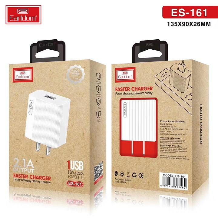 CỦ SẠC CỔNG USB 2.1A EARLDOM ES-161 - Hàng Chính Hãng