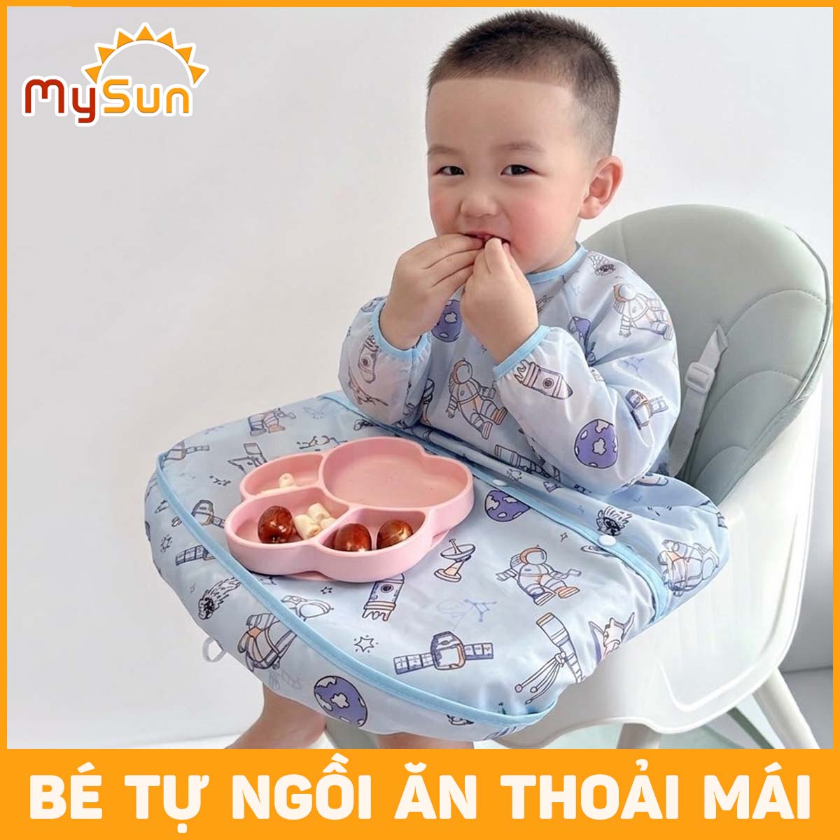 Áo yếm ăn dặm chống thấm Silicone cho bé gái, trai dài tay choàng ghế ăn dặm MySun DeliBib