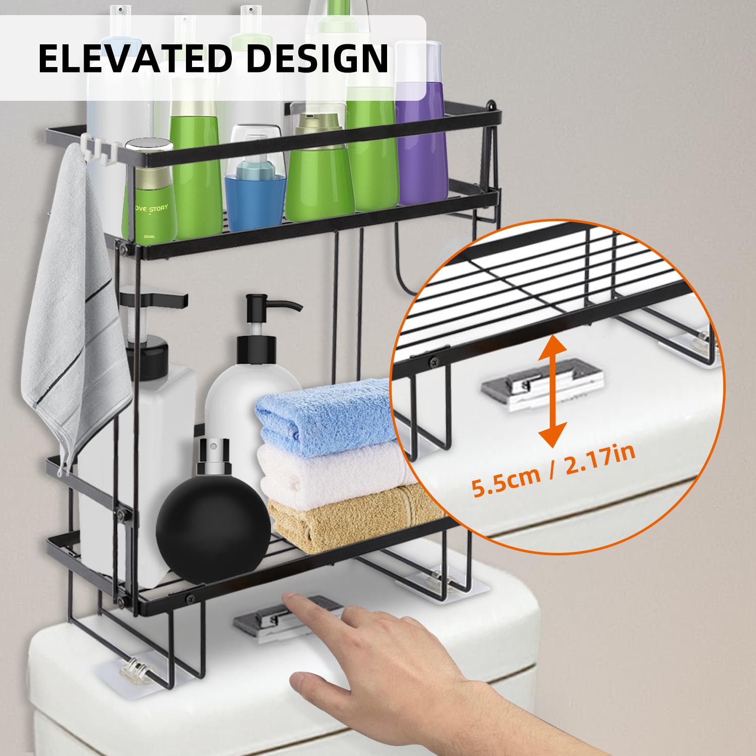 Over The Toilet 2-Tier Storage Shelf Wall Mounted Bathroom Storage Shelf Versatile Toilet Rack No Drilling Space Saving
