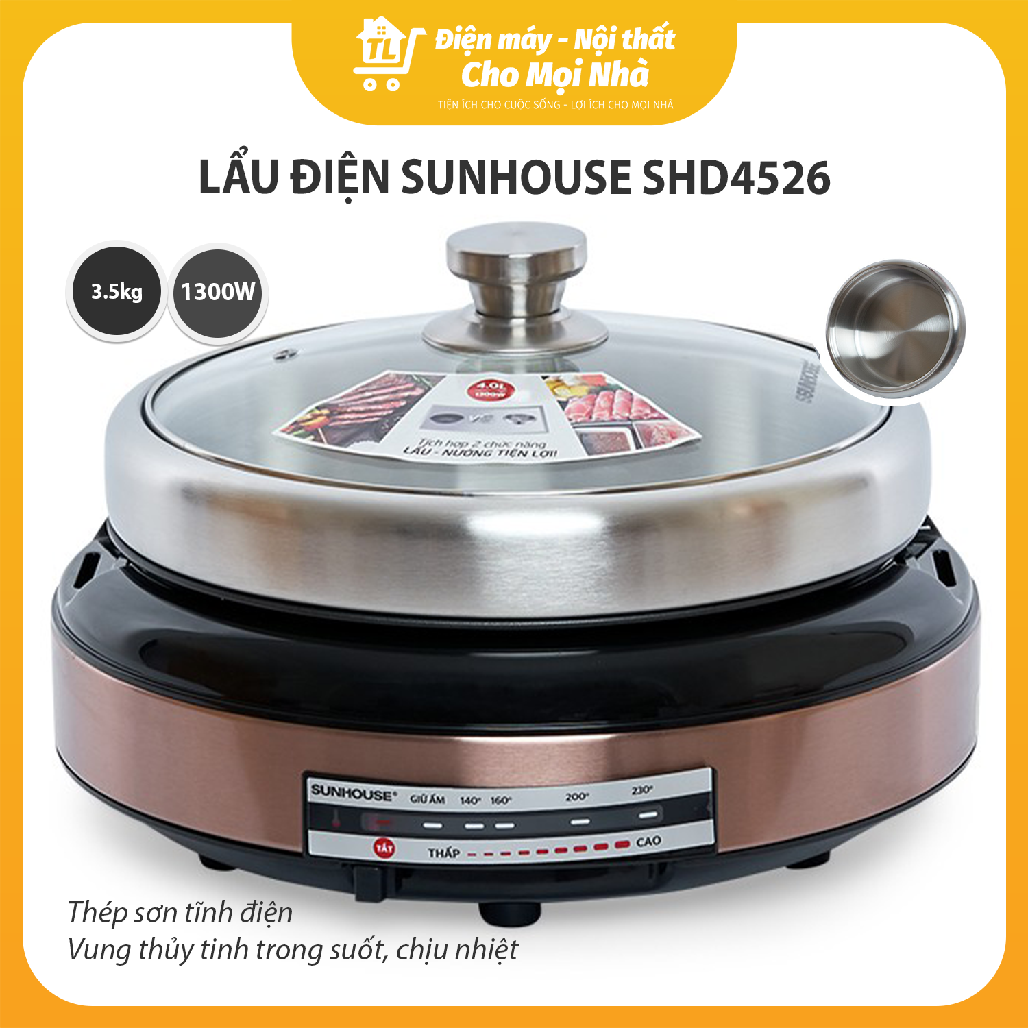 Nồi Lẩu Điện Sunhouse SHD4526 (4.0 Lít) - Hàng Chính Hãng