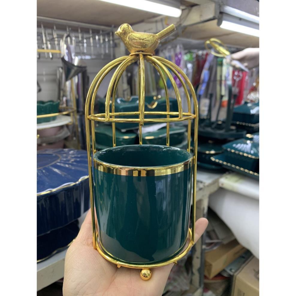 Ống cắm thìa dĩa sứ Trắng Lồng chim