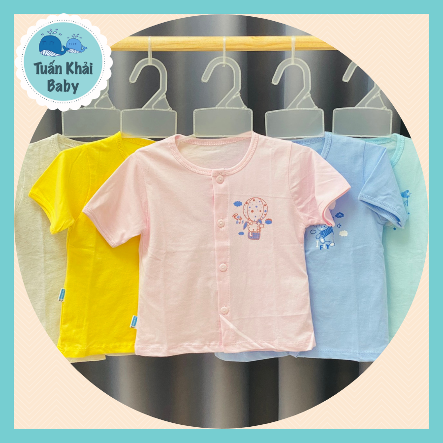 Combo 5 áo sơ sinh cotton tay ngắn màu cài nút giữa Thái Hà Thịnh - Size 1-5 cho bé sơ sinh -12kg