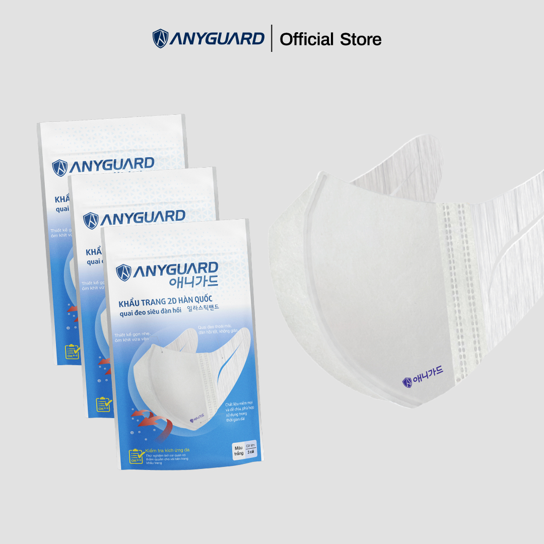 ComBo (30 Chiếc) Khẩu Trang 2D Hàn Quốc Anyguard Chính Hãng - Dành Cho Người Lớn (10 gói) - Quai Đeo Siêu Đàn Hồi, 3 Lớp Bảo Vệ Tối Ưu - ISO 9001:2015, ISO 13485:2016, QCVN 01:2017/BTC