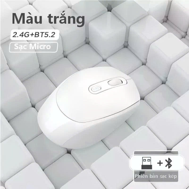 Chuột không dây wireless USB 2.4Ghz sạc pin Kết Nối Bluetooth, chồng ồn, DIP1600 chuyên dùng cho máy tính, laptop, tivi - Hàng Nhập Khẩu