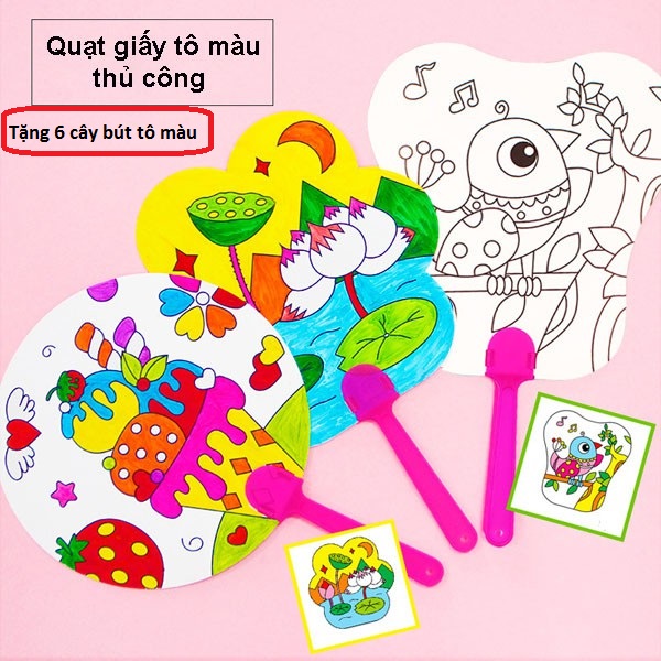 QUẠT GIẤY TÔ MÀU CHO BÉ -HÌNH NGẪU NHIÊN