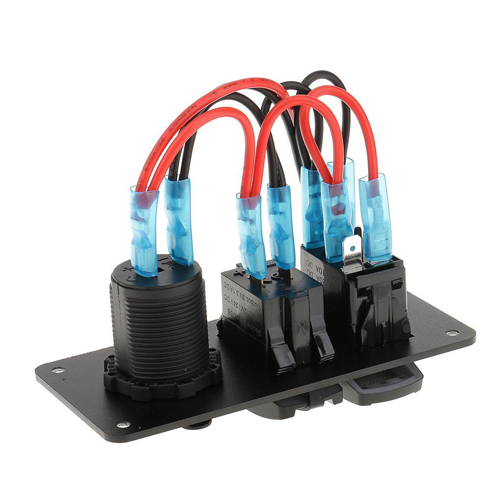 Power Socket +5 Pin Rocker Switch+Dual USB Charger Panel for 12V/24V Vehicles