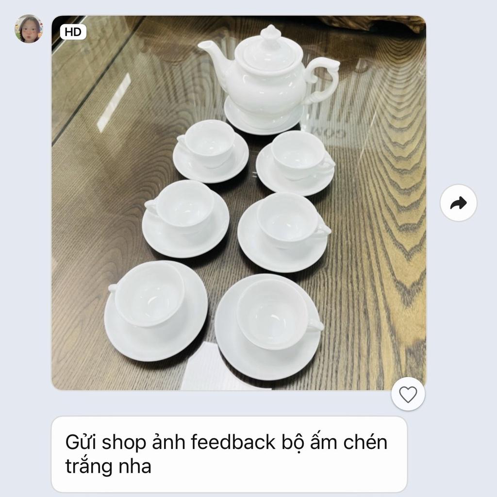 Bộ ấm chén Bưởi - Ấm Chén Bát Tràng Cao Cấp - Ấm Trà Trắng Tinh Khôi - Ấm Trà sứ Thấu Quang - Vitaminceramics