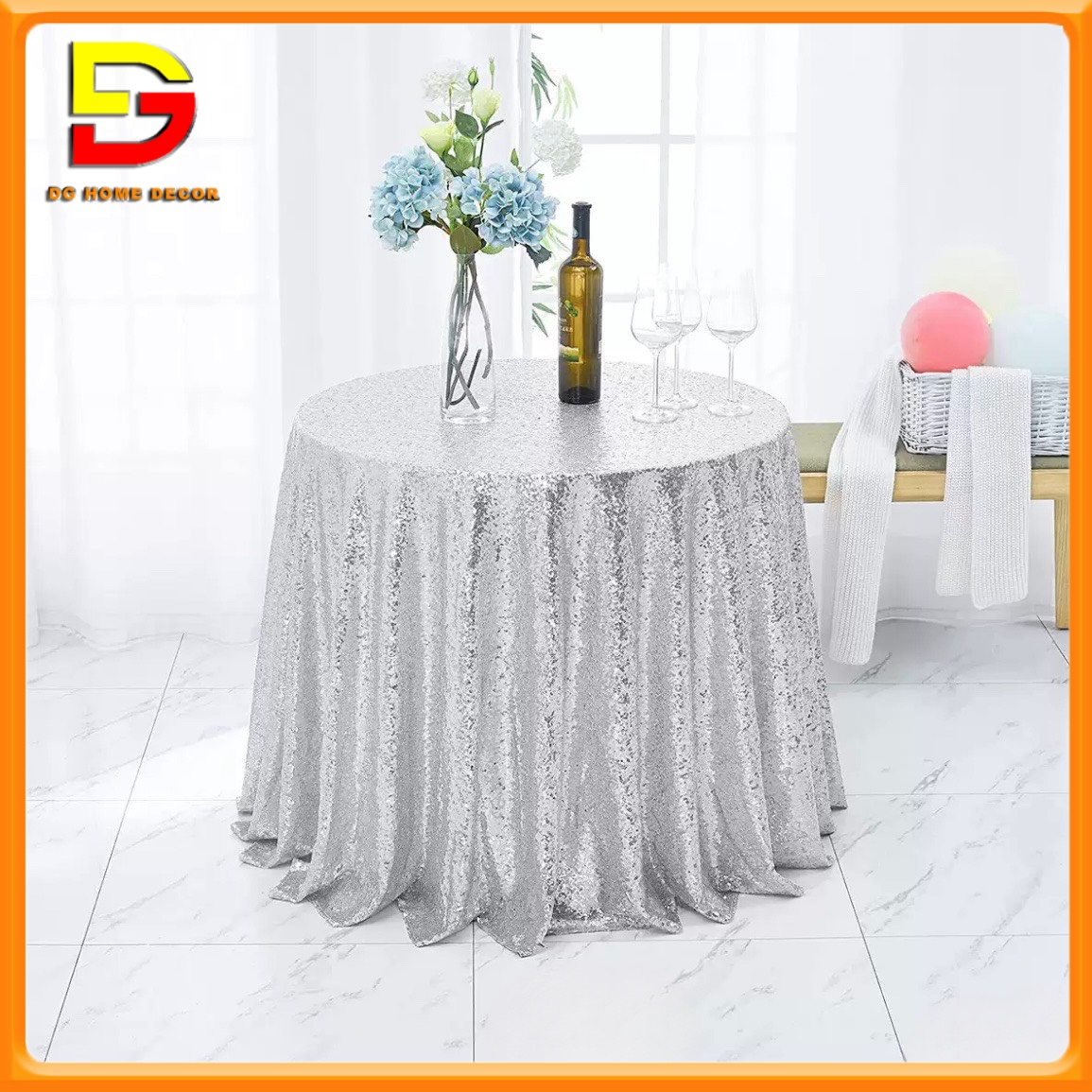 Khăn Trải Bàn Tròn Khăn Vải Kim Sa Sang Trọng Khổ 1m2x1m2 Trang Trí Nhà Cửa, Sự Kiện DG-582