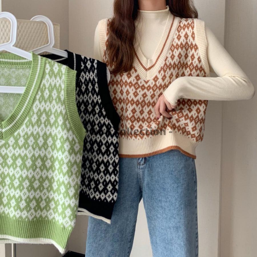Áo Gile Họa Tiết Vintage Thổ Cẩm Áo Len Không Tay Dáng Ngắn Cá Tính Thời Trang Thu Đông - Mã TA025
