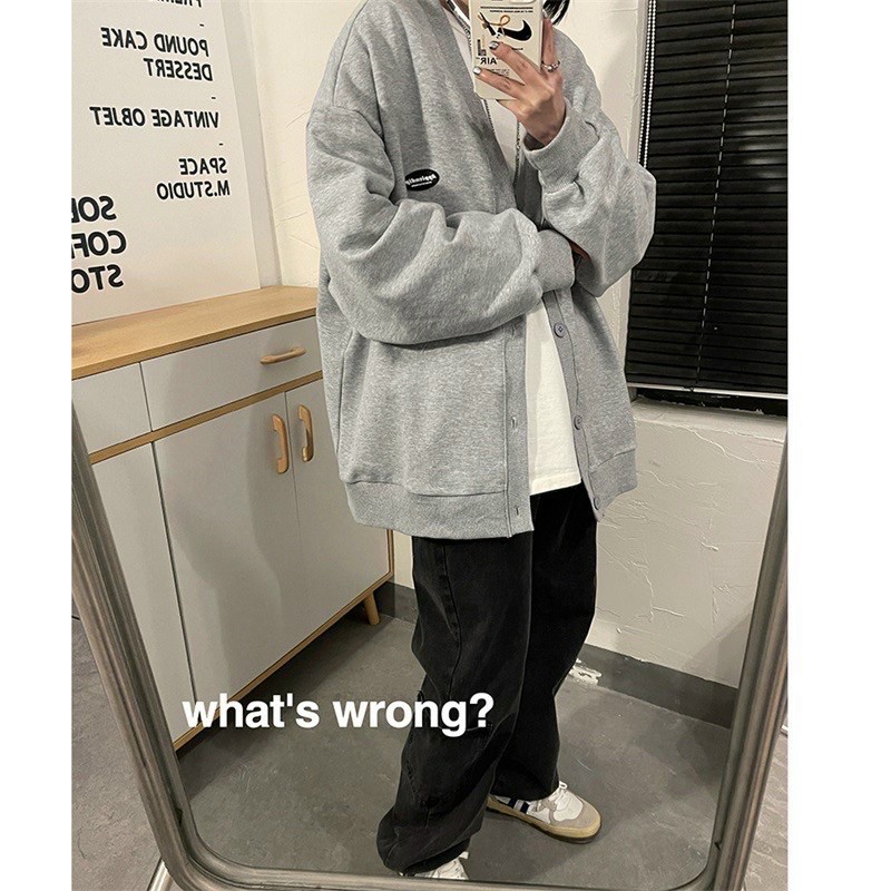 Áo khoác Cardigan nữ THÊU LOGO chất nỉ dày dặn phối nút 2 túi rộng nam nữ unisex